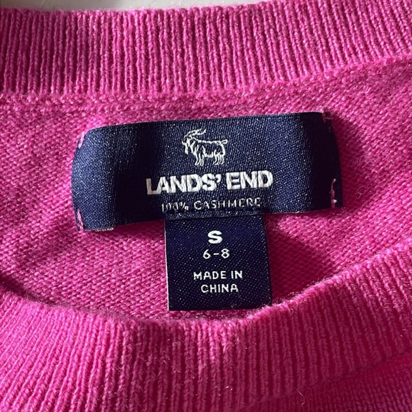 NWT Lands End Womens Ivory Fuchsia Cashmere Longsleeve Tee Sweater Top SMALL - Picture 3 of 7